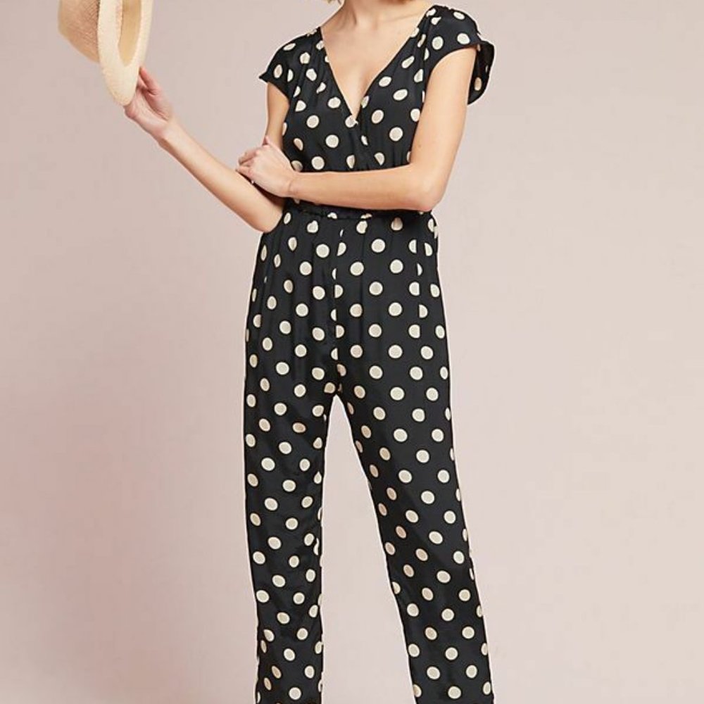 Corey Lynn Calter for Anthropologie Black Polka Dot Jumpsuit